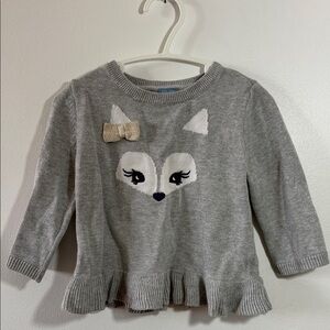 GAP Gray Baby Sweater With Fox Face And Bow PRELOVED